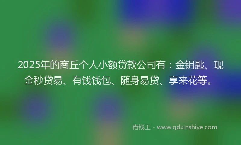 2025年的商丘个人小额贷款公司有：金钥匙、现金秒贷易、有钱钱包、随身易贷、享来花等。
