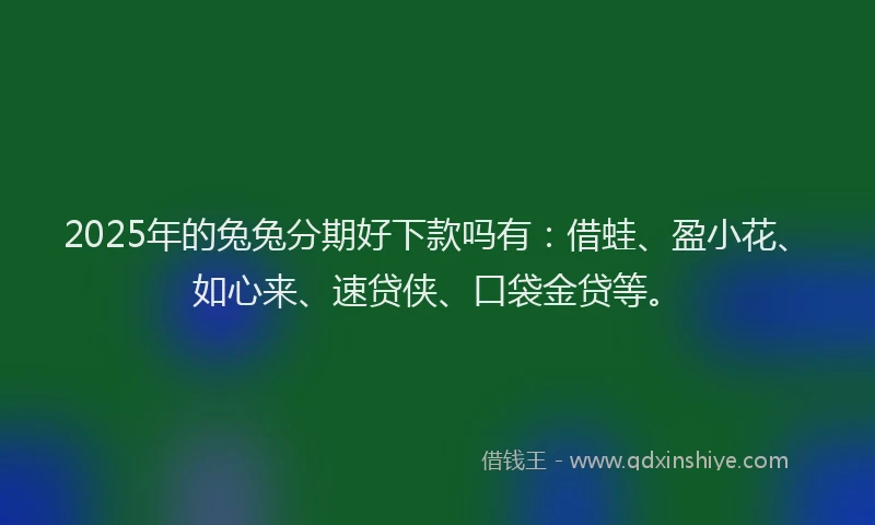 2025年的兔兔分期好下款吗有：借蛙、盈小花、如心来、速贷侠、口袋金贷等。