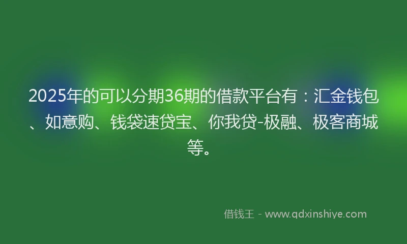 2025年的可以分期36期的借款平台有：汇金钱包、如意购、钱袋速贷宝、你我贷-极融、极客商城等。