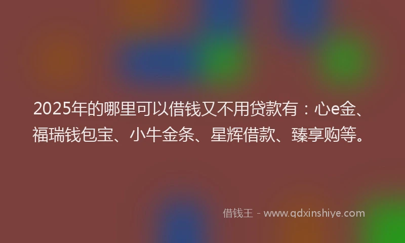 2025年的哪里可以借钱又不用贷款有：心e金、福瑞钱包宝、小牛金条、星辉借款、臻享购等。