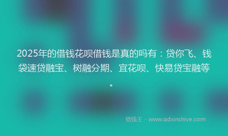 2025年的借钱花呗借钱是真的吗有：贷你飞、钱袋速贷融宝、树融分期、宜花呗、快易贷宝融等。