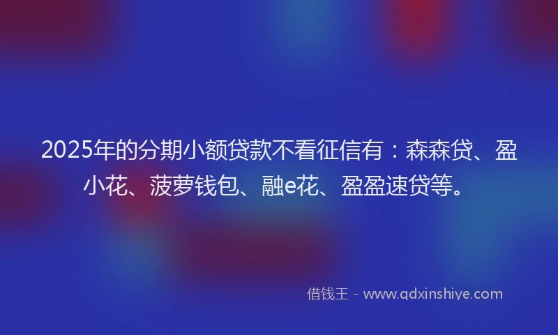 2025年的分期小额贷款不看征信有：森森贷、盈小花、菠萝钱包、融e花、盈盈速贷等。