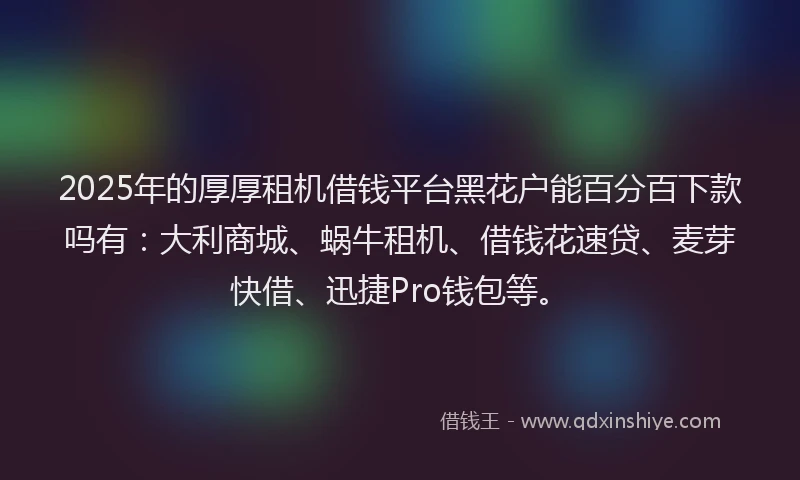 2025年的厚厚租机借钱平台黑花户能百分百下款吗有：大利商城、蜗牛租机、借钱花速贷、麦芽快借、迅捷Pro钱包等。