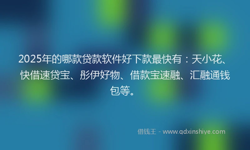 2025年的哪款贷款软件好下款最快有：天小花、快借速贷宝、彤伊好物、借款宝速融、汇融通钱包等。