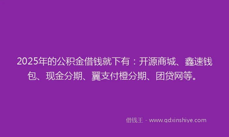2025年的公积金借钱就下有：开源商城、鑫速钱包、现金分期、翼支付橙分期、团贷网等。