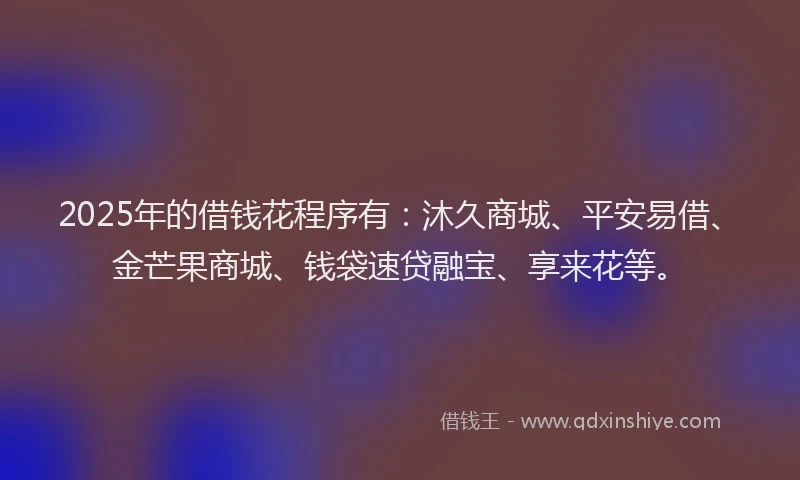 2025年的借钱花程序有：沐久商城、平安易借、金芒果商城、钱袋速贷融宝、享来花等。