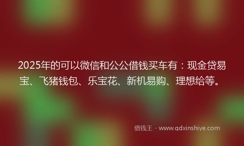 2025年的可以微信和公公借钱买车有：现金贷易宝、飞猪钱包、乐宝花、新机易购、理想给等。