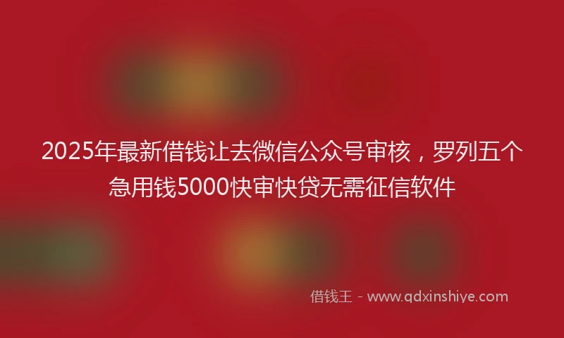 2025年最新借钱让去微信公众号审核，罗列五个急用钱5000快审快贷无需征信软件
