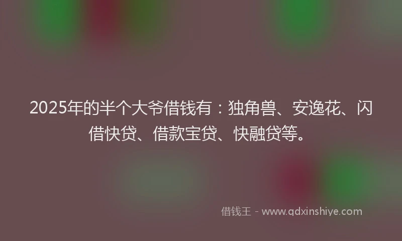 2025年的半个大爷借钱有：独角兽、安逸花、闪借快贷、借款宝贷、快融贷等。