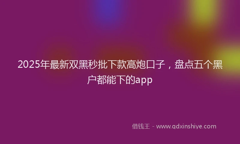 2025年最新双黑秒批下款高炮口子，盘点五个黑户都能下的app