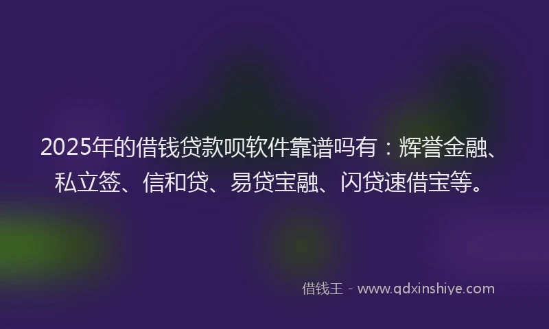 2025年的借钱贷款呗软件靠谱吗有：辉誉金融、私立签、信和贷、易贷宝融、闪贷速借宝等。