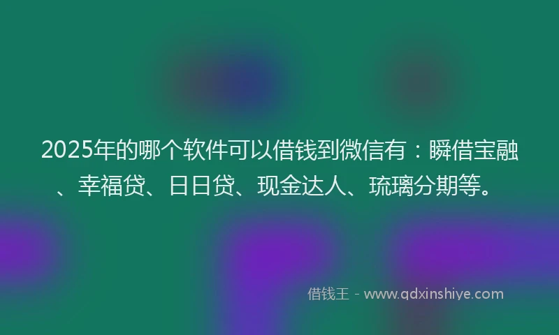 2025年的哪个软件可以借钱到微信有：瞬借宝融、幸福贷、日日贷、现金达人、琉璃分期等。