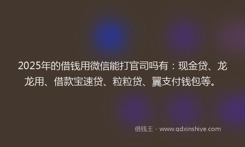 2025年的借钱用微信能打官司吗有：现金贷、龙龙用、借款宝速贷、粒粒贷、翼支付钱包等。
