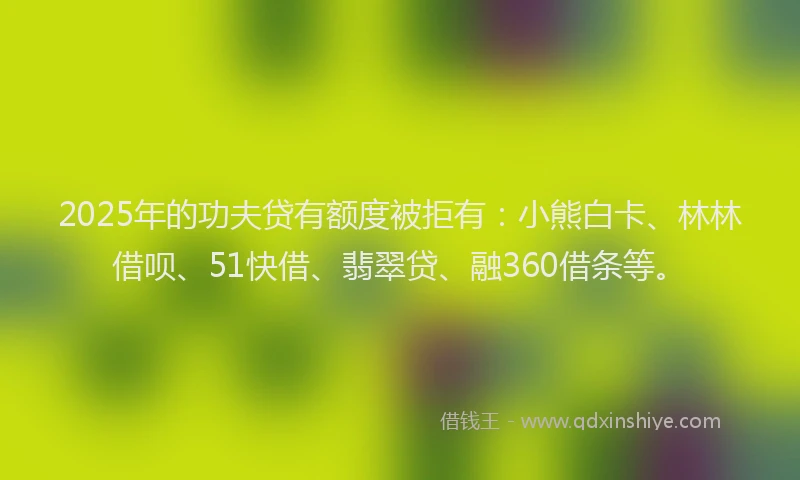 2025年的功夫贷有额度被拒有：小熊白卡、林林借呗、51快借、翡翠贷、融360借条等。