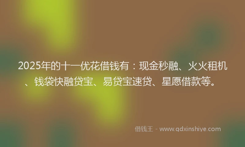 2025年的十一优花借钱有：现金秒融、火火租机、钱袋快融贷宝、易贷宝速贷、星愿借款等。