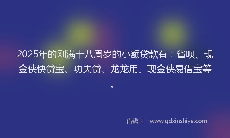 2025年的刚满十八周岁的小额贷款有:省呗、现金侠快贷宝、功夫贷、龙龙用、现金侠易借宝等。