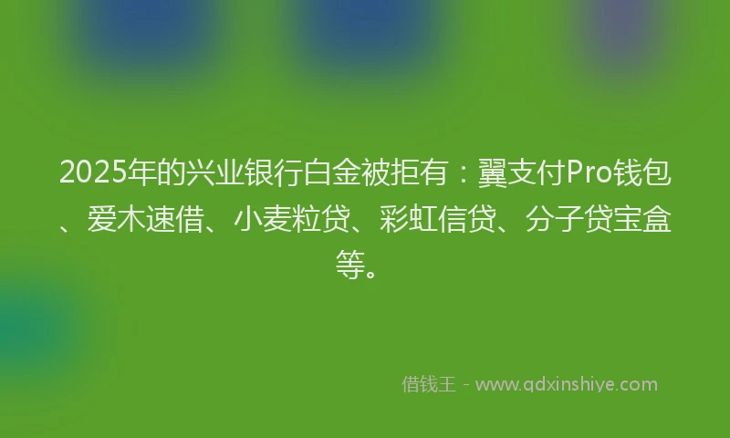 2025年的兴业银行白金被拒有：翼支付Pro钱包、爱木速借、小麦粒贷、彩虹信贷、分子贷宝盒等。