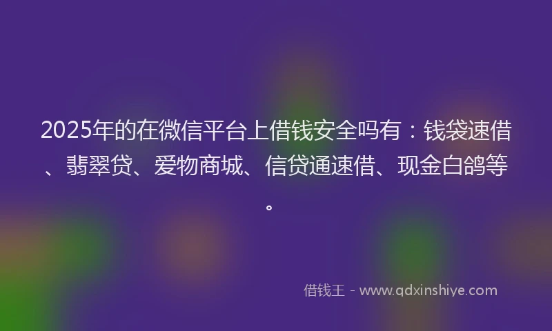 2025年的在微信平台上借钱安全吗有：钱袋速借、翡翠贷、爱物商城、信贷通速借、现金白鸽等。