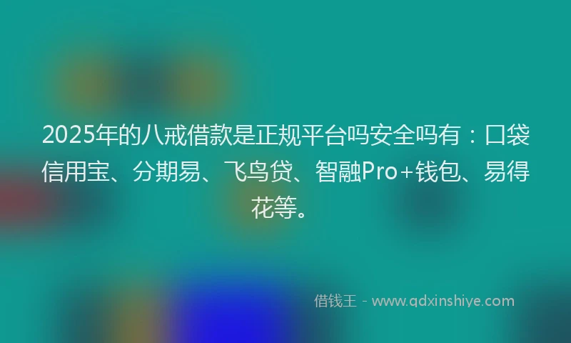 2025年的八戒借款是正规平台吗安全吗有：口袋信用宝、分期易、飞鸟贷、智融Pro+钱包、易得花等。