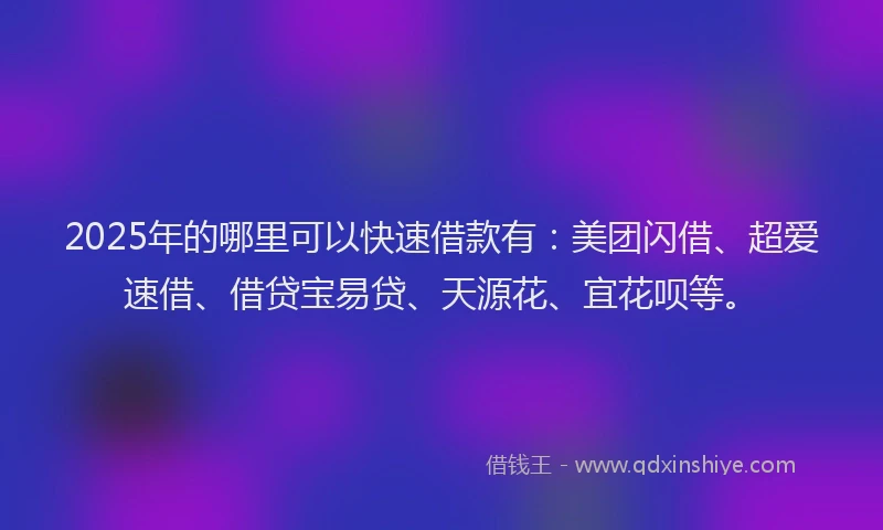 2025年的哪里可以快速借款有：美团闪借、超爱速借、借贷宝易贷、天源花、宜花呗等。