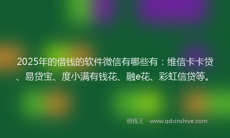 2025年的借钱的软件微信有哪些有：维信卡卡贷、易贷宝、度小满有钱花、融e花、彩虹信贷等。