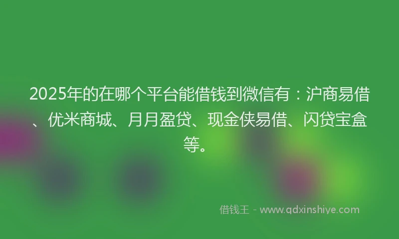 2025年的在哪个平台能借钱到微信有：沪商易借、优米商城、月月盈贷、现金侠易借、闪贷宝盒等。