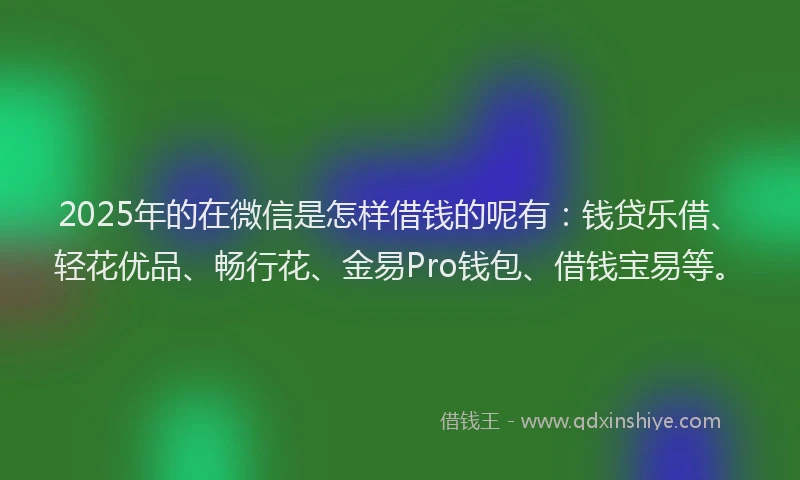 2025年的在微信是怎样借钱的呢有：钱贷乐借、轻花优品、畅行花、金易Pro钱包、借钱宝易等。