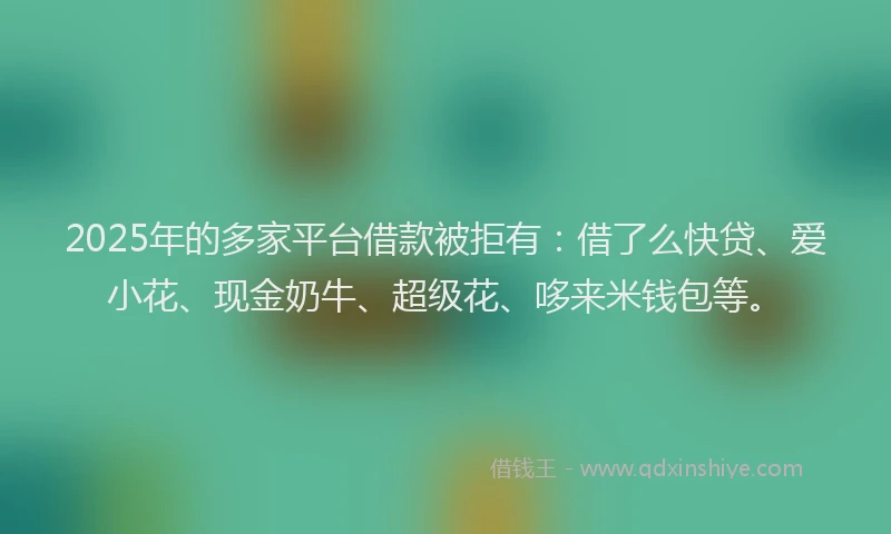 2025年的多家平台借款被拒有：借了么快贷、爱小花、现金奶牛、超级花、哆来米钱包等。