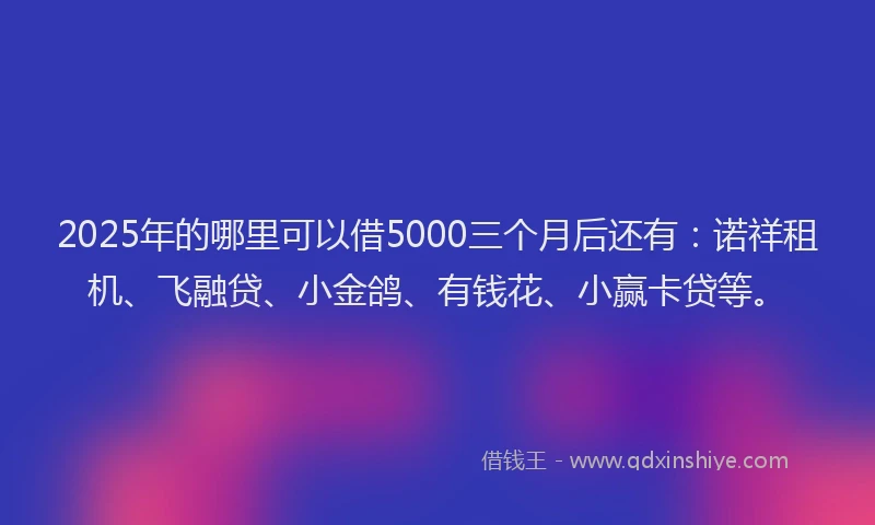 2025年的哪里可以借5000三个月后还有：诺祥租机、飞融贷、小金鸽、有钱花、小赢卡贷等。