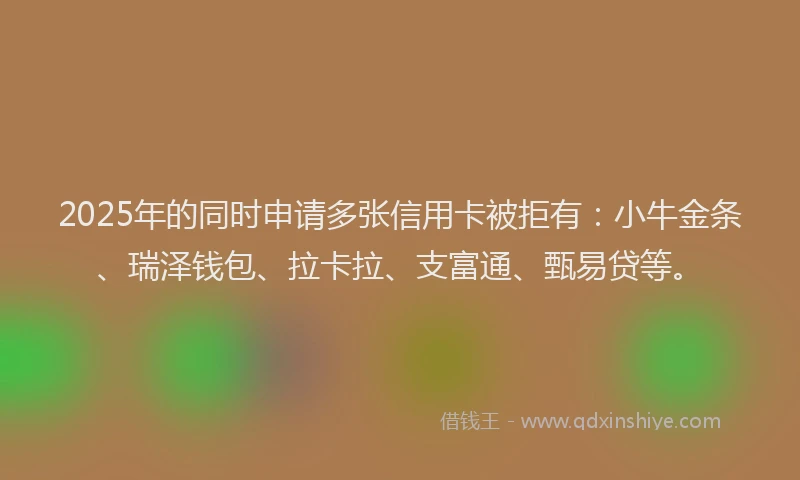 2025年的同时申请多张信用卡被拒有：小牛金条、瑞泽钱包、拉卡拉、支富通、甄易贷等。