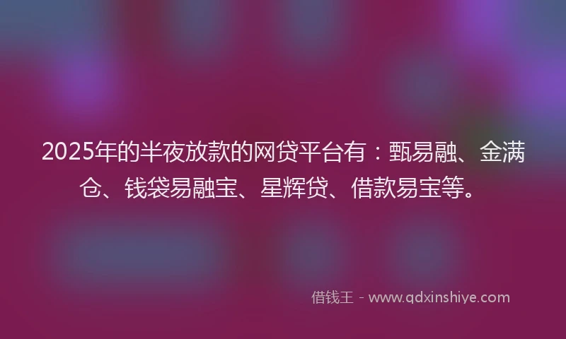 2025年的半夜放款的网贷平台有：甄易融、金满仓、钱袋易融宝、星辉贷、借款易宝等。
