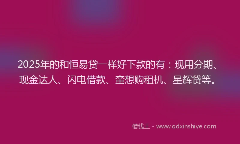 2025年的和恒易贷一样好下款的有：现用分期、现金达人、闪电借款、蛮想购租机、星辉贷等。