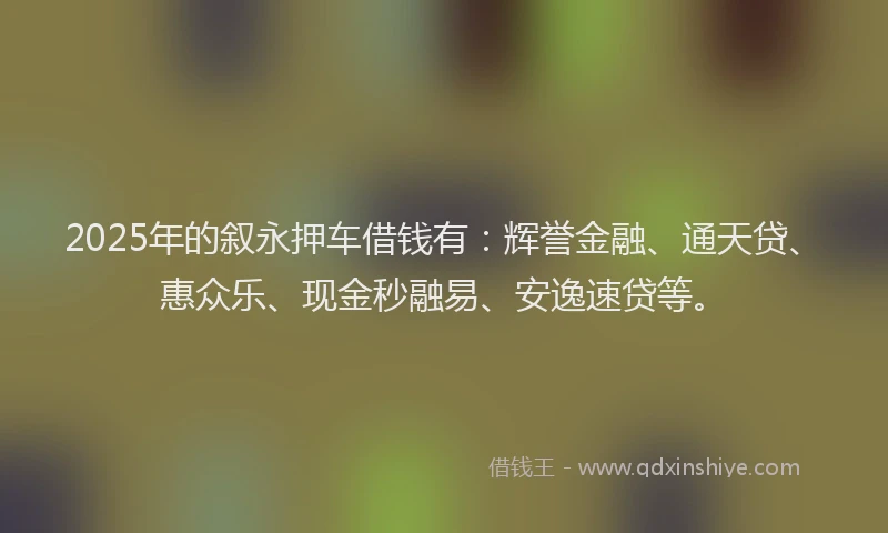 2025年的叙永押车借钱有：辉誉金融、通天贷、惠众乐、现金秒融易、安逸速贷等。