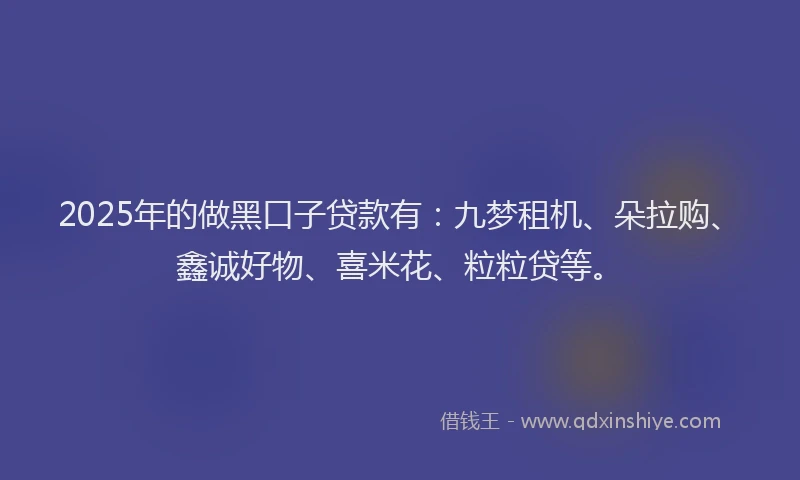 2025年的做黑口子贷款有：九梦租机、朵拉购、鑫诚好物、喜米花、粒粒贷等。