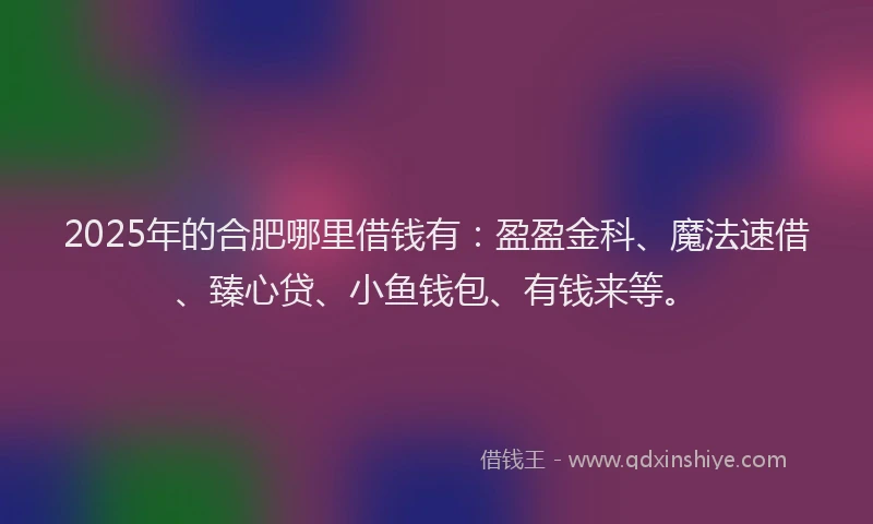 2025年的合肥哪里借钱有：盈盈金科、魔法速借、臻心贷、小鱼钱包、有钱来等。