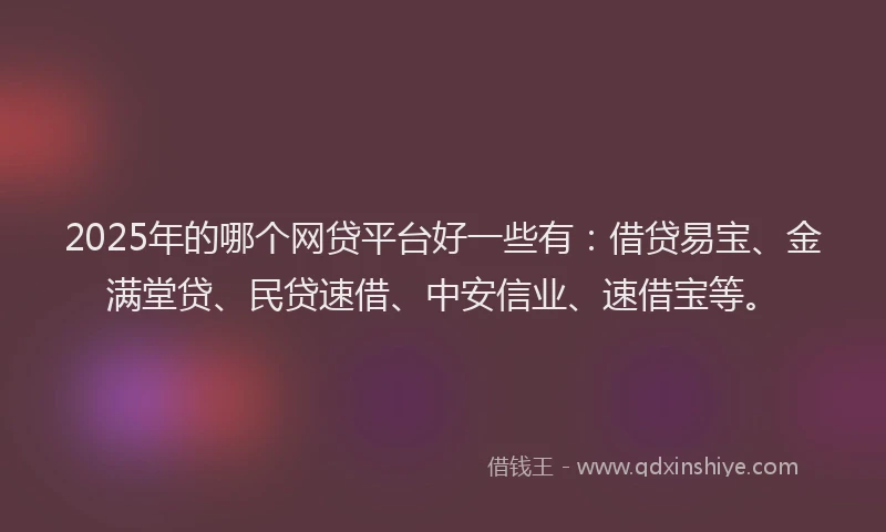 2025年的哪个网贷平台好一些有：借贷易宝、金满堂贷、民贷速借、中安信业、速借宝等。