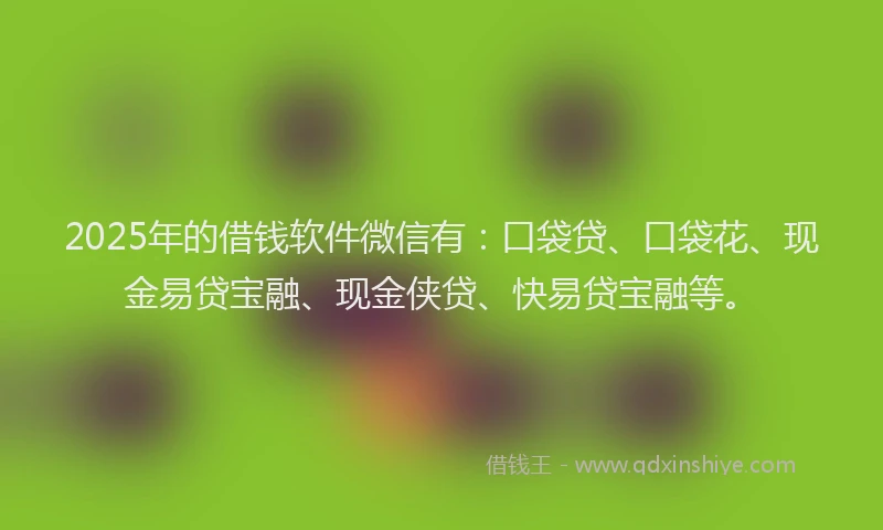 2025年的借钱软件微信有：口袋贷、口袋花、现金易贷宝融、现金侠贷、快易贷宝融等。