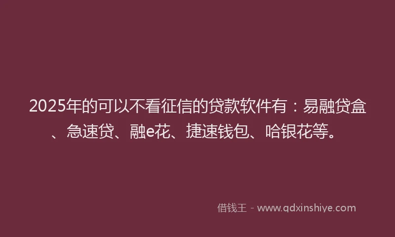 2025年的可以不看征信的贷款软件有：易融贷盒、急速贷、融e花、捷速钱包、哈银花等。