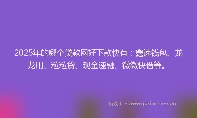 2025年的哪个贷款网好下款快有：鑫速钱包、龙龙用、粒粒贷、现金速融、微微快借等。
