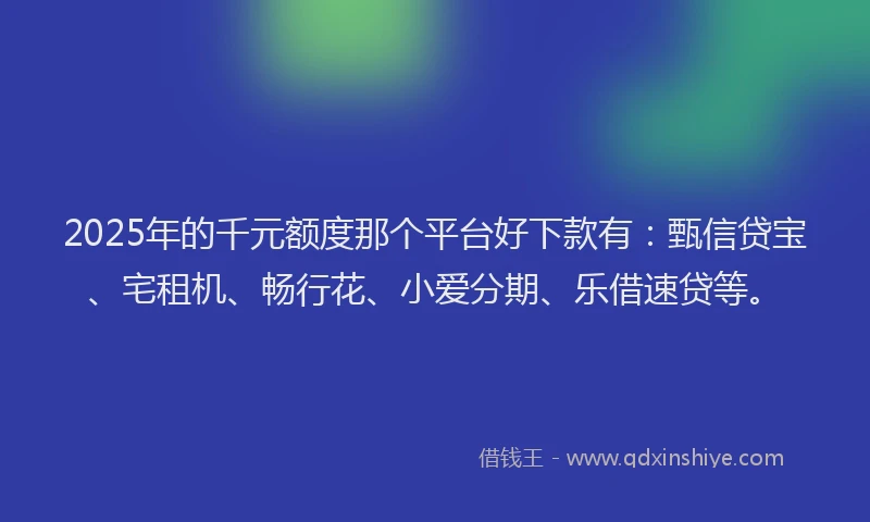 2025年的千元额度那个平台好下款有：甄信贷宝、宅租机、畅行花、小爱分期、乐借速贷等。