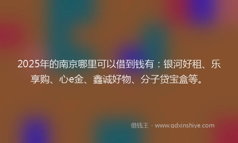 2025年的南京哪里可以借到钱有：银河好租、乐享购、心e金、鑫诚好物、分子贷宝盒等。