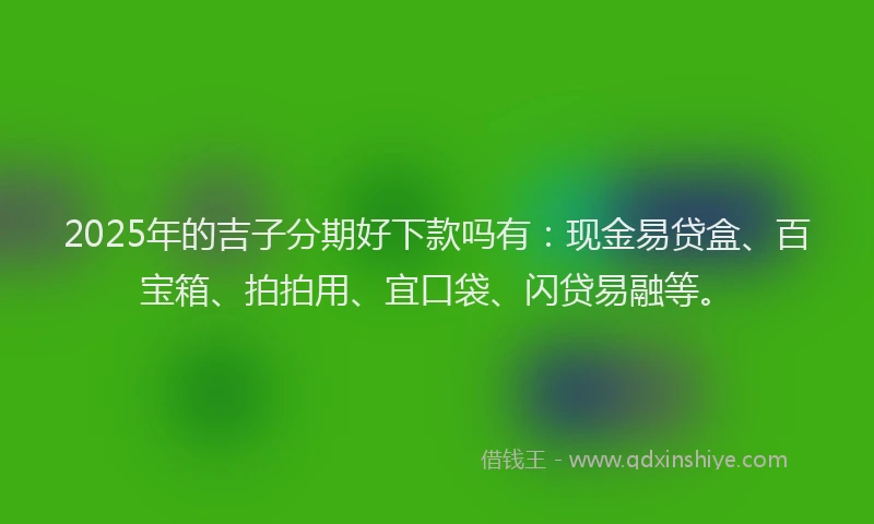 2025年的吉子分期好下款吗有：现金易贷盒、百宝箱、拍拍用、宜口袋、闪贷易融等。