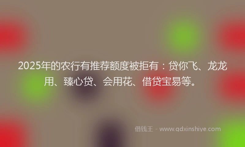 2025年的农行有推荐额度被拒有：贷你飞、龙龙用、臻心贷、会用花、借贷宝易等。