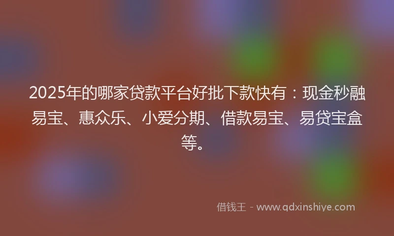 2025年的哪家贷款平台好批下款快有：现金秒融易宝、惠众乐、小爱分期、借款易宝、易贷宝盒等。
