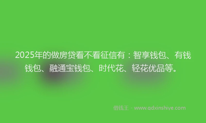 2025年的做房贷看不看征信有：智享钱包、有钱钱包、融通宝钱包、时代花、轻花优品等。