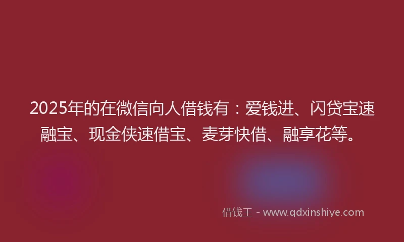 2025年的在微信向人借钱有：爱钱进、闪贷宝速融宝、现金侠速借宝、麦芽快借、融享花等。