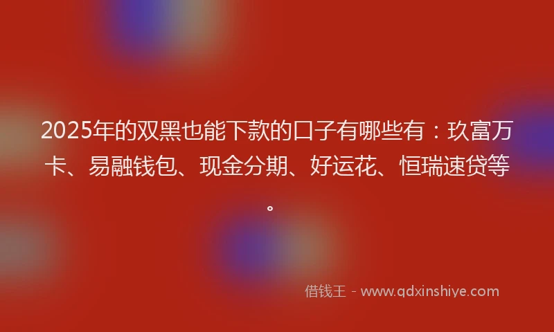 2025年的双黑也能下款的口子有哪些有：玖富万卡、易融钱包、现金分期、好运花、恒瑞速贷等。