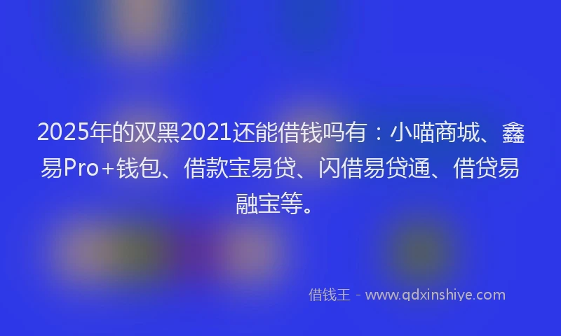 2025年的双黑2021还能借钱吗有：小喵商城、鑫易Pro+钱包、借款宝易贷、闪借易贷通、借贷易融宝等。