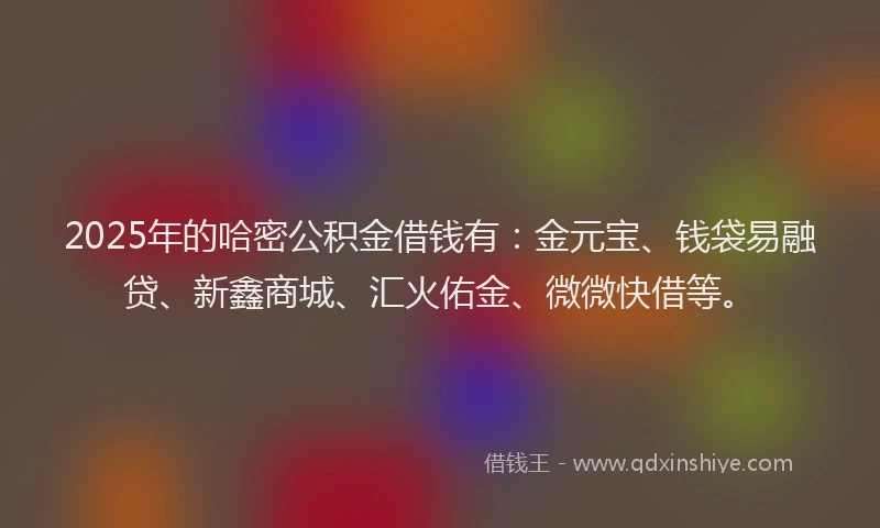 2025年的哈密公积金借钱有：金元宝、钱袋易融贷、新鑫商城、汇火佑金、微微快借等。