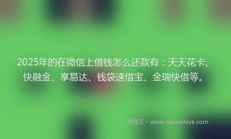 2025年的在微信上借钱怎么还款有：天天花卡、快融金、享易达、钱袋速借宝、金瑞快借等。